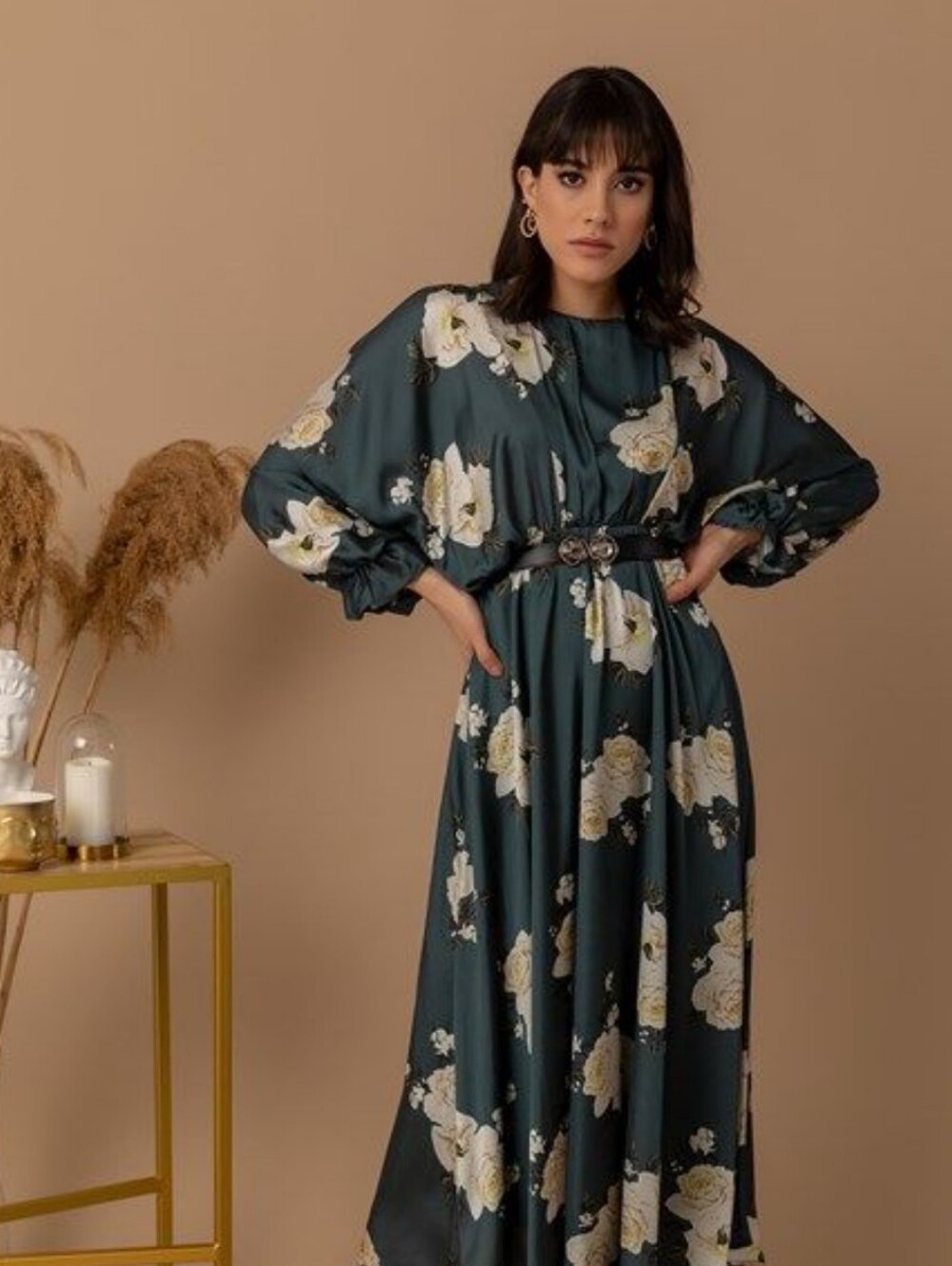Boho Floral Batwing Sleeve Turkish Maxi Kimono Dress OS